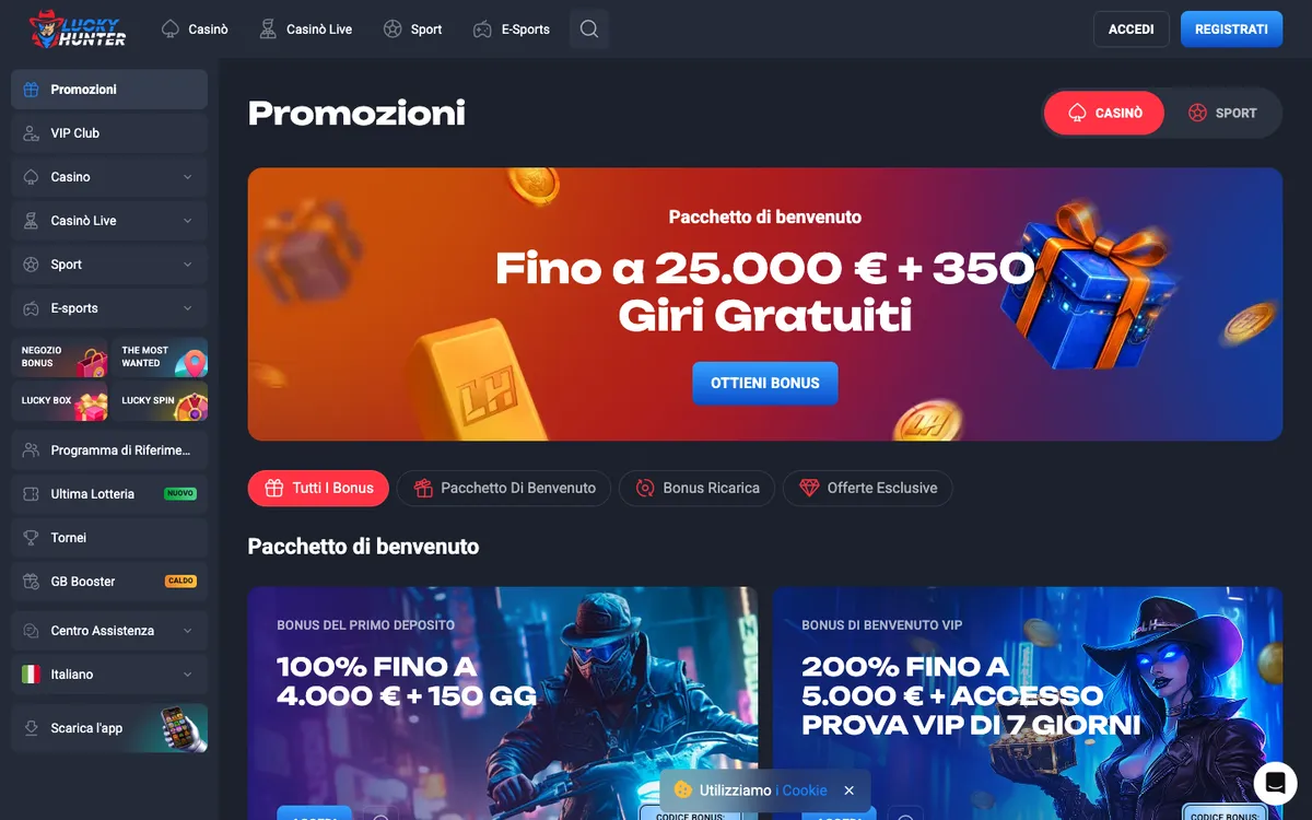 Lucky Hunter Casino — Promotions, captured from Italy