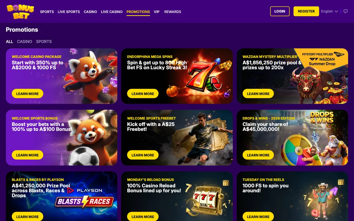 BonusBet Casino — Promotions, captured from Australia