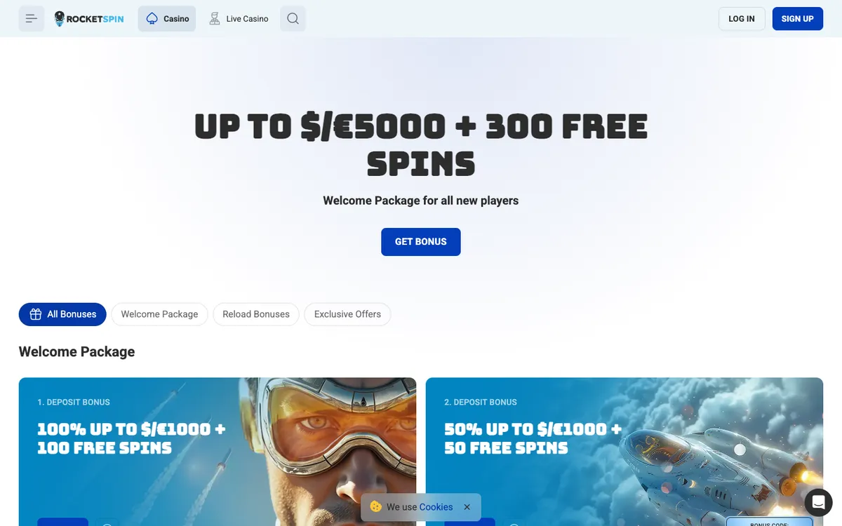 Rocket Spin Casino — Promotions, captured from South Africa