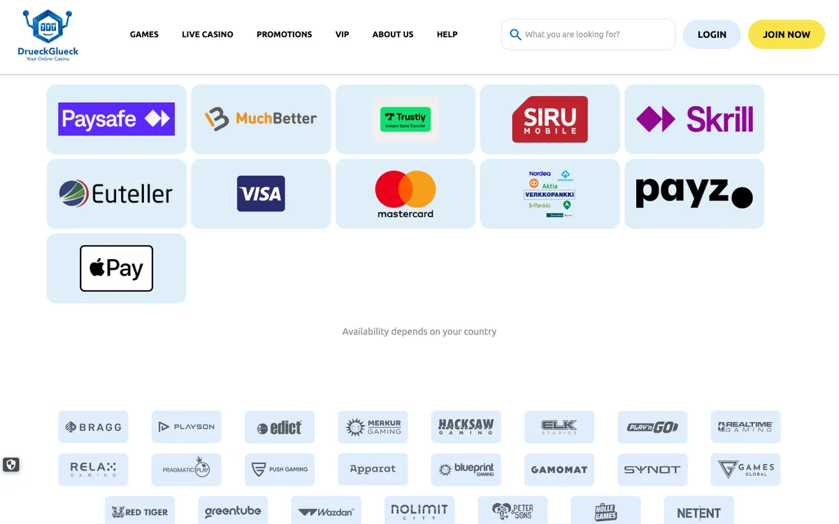 DrueckGlueck Casino — Payments, captured from Finland