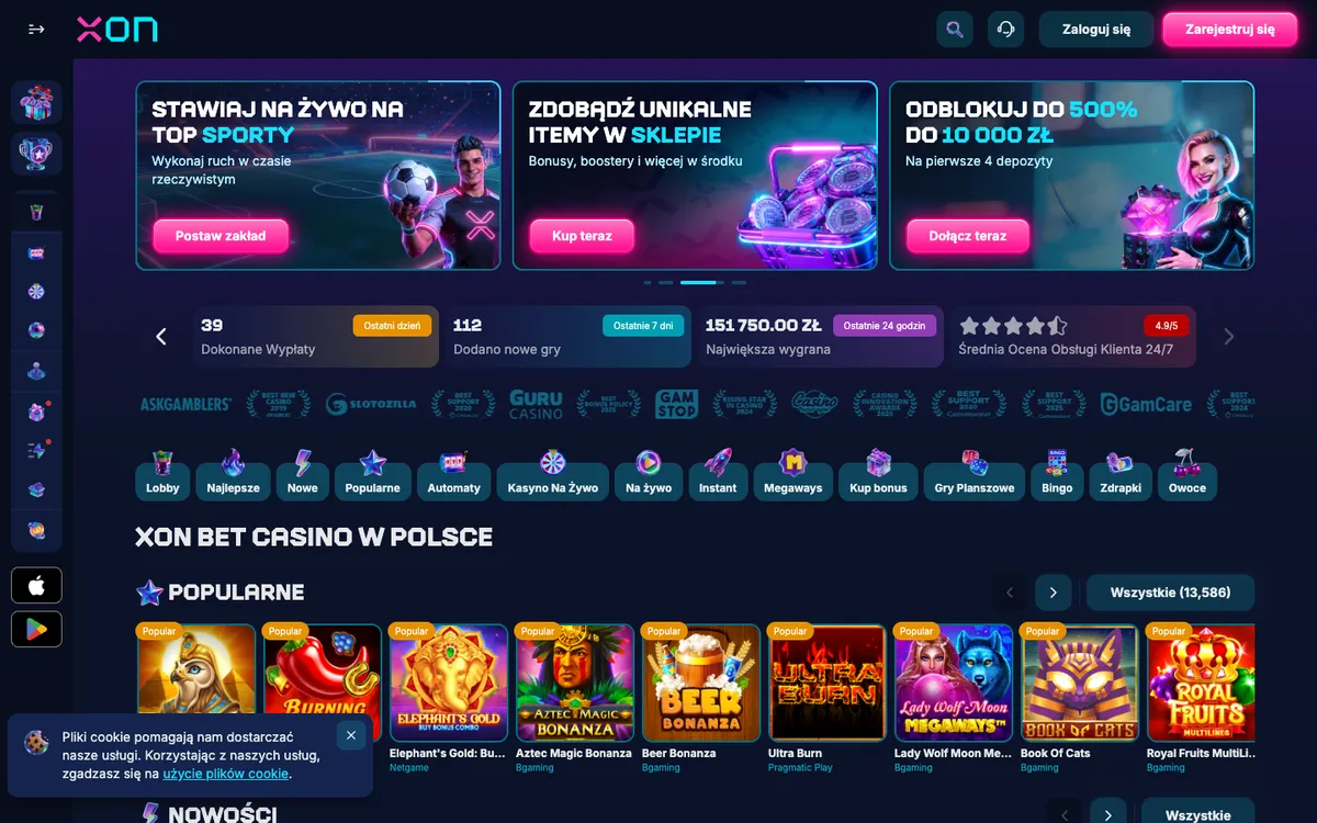 Xon Bet Casino — Home page, captured from Poland