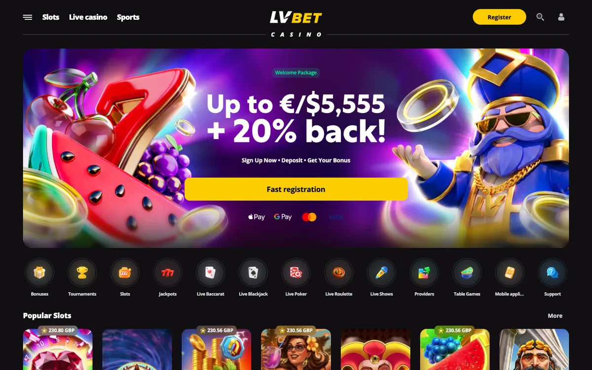 LV BET Casino — Home page, captured from United Kingdom
