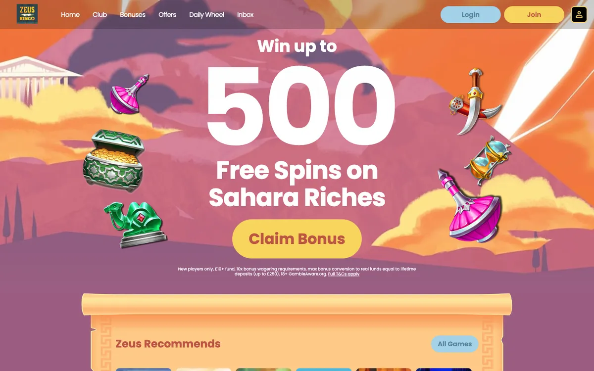 Zeus Bingo Casino — Sign-up, captured from United Kingdom