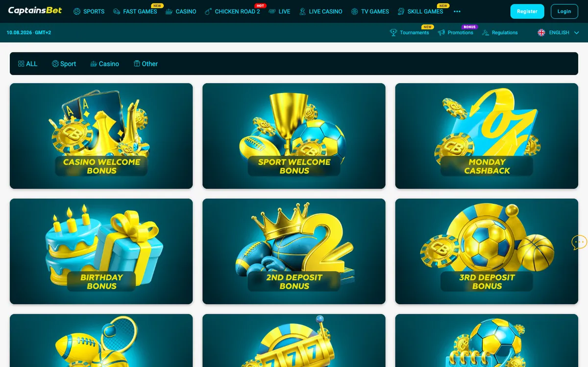 Captainsbet Casino — Promotions, captured from Belgium