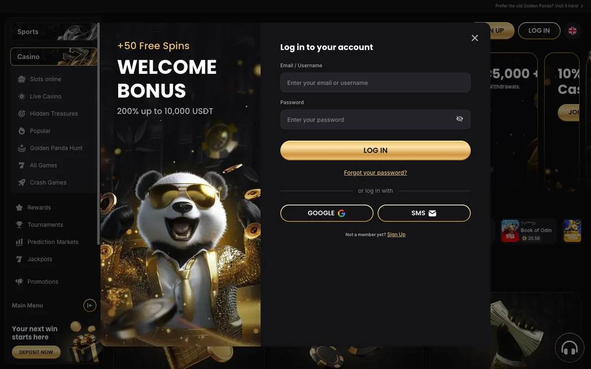 Golden Panda Casino — Sign-up, captured from Belgium