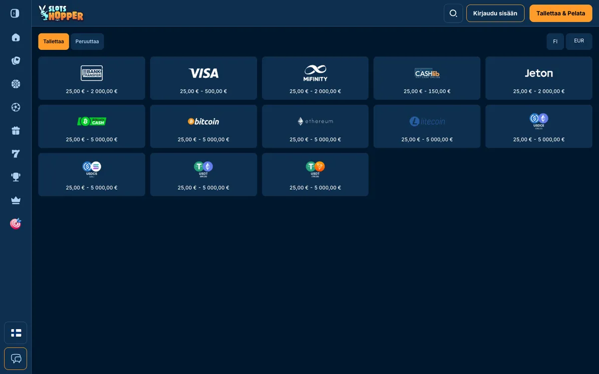 Slots Hopper Casino — Payments, captured from Finland