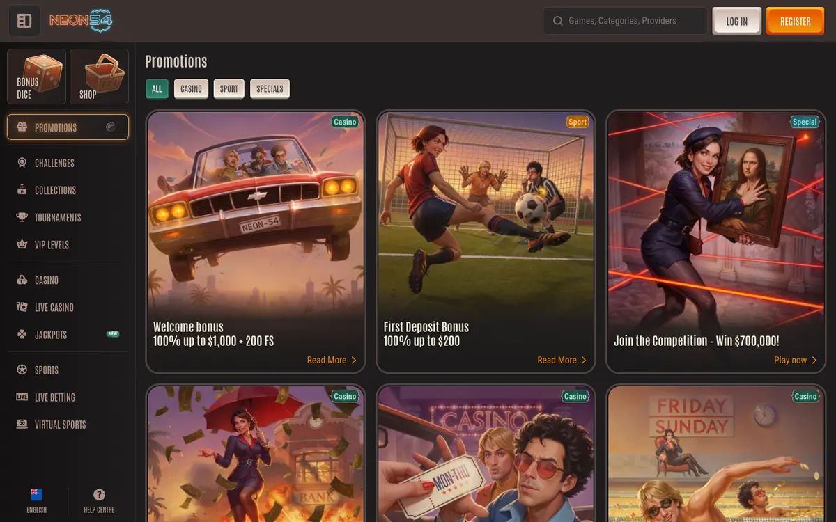 Neon54 Casino — Promotions, captured from New Zealand