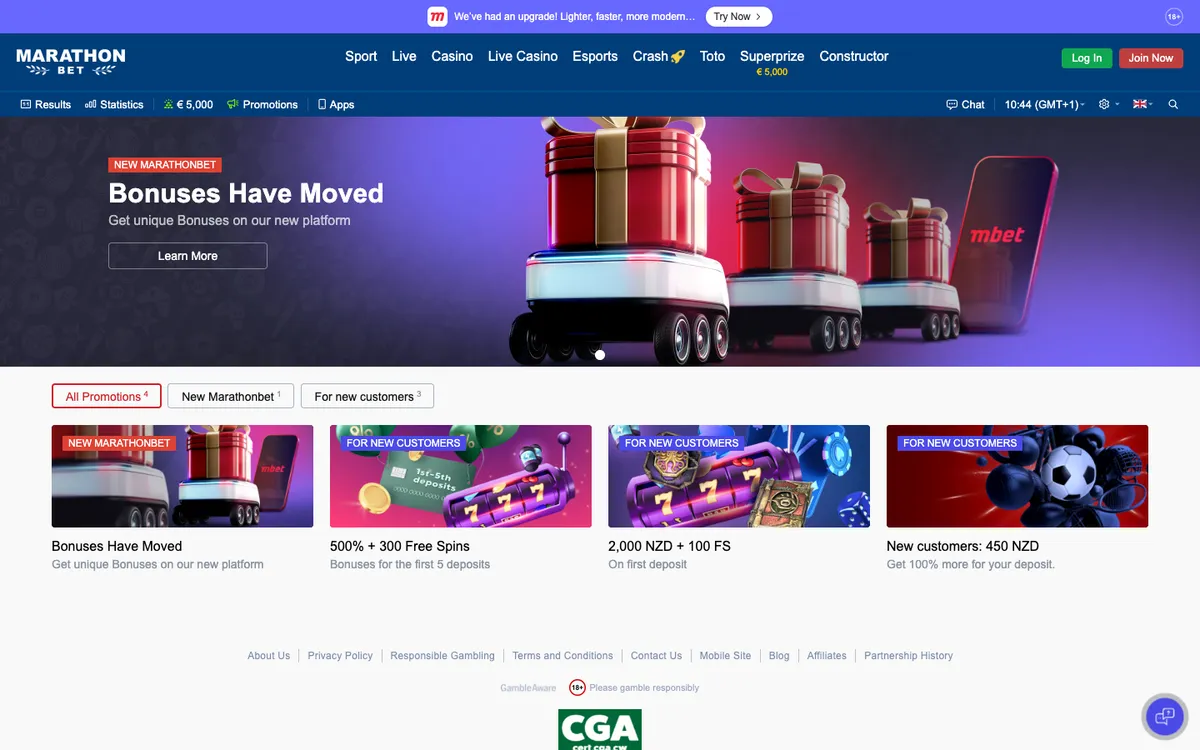Marathonbet Casino — «Акции», снято из страны Новая Зеландия