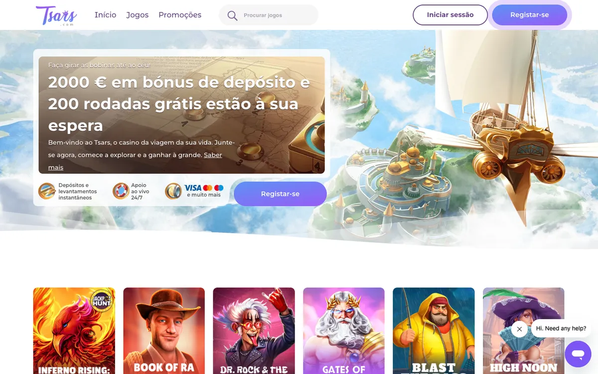 Tsars Casino — Home page, captured from Brazil