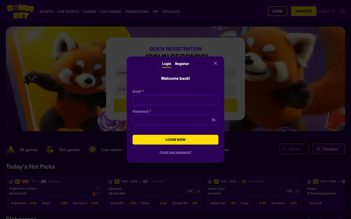 BonusBet Casino — Sign-up, captured from Germany
