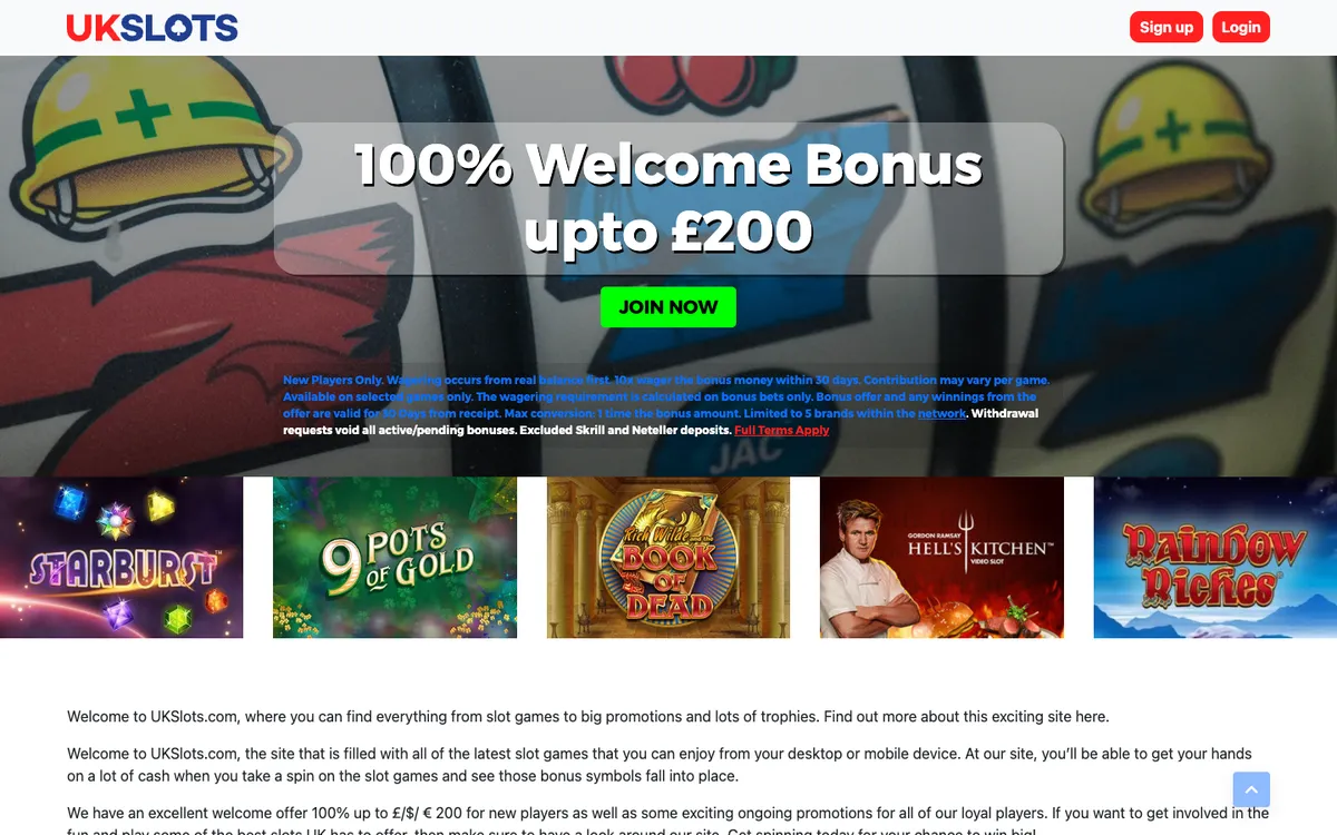 UK Slots Casino — Home page, captured from United Kingdom