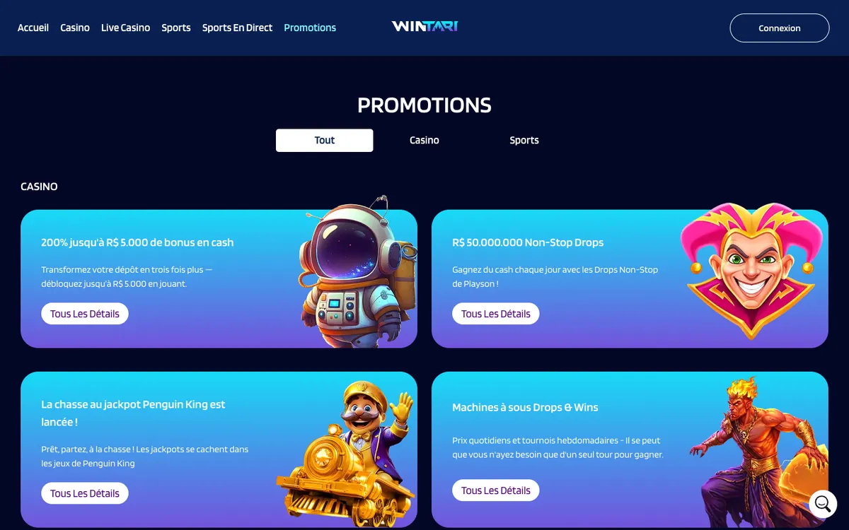 Wintari Casino — Promotions, captured from France