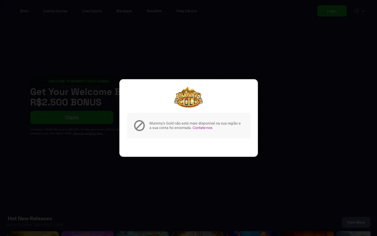 Mummy's Gold Casino — Home page, captured from Finland