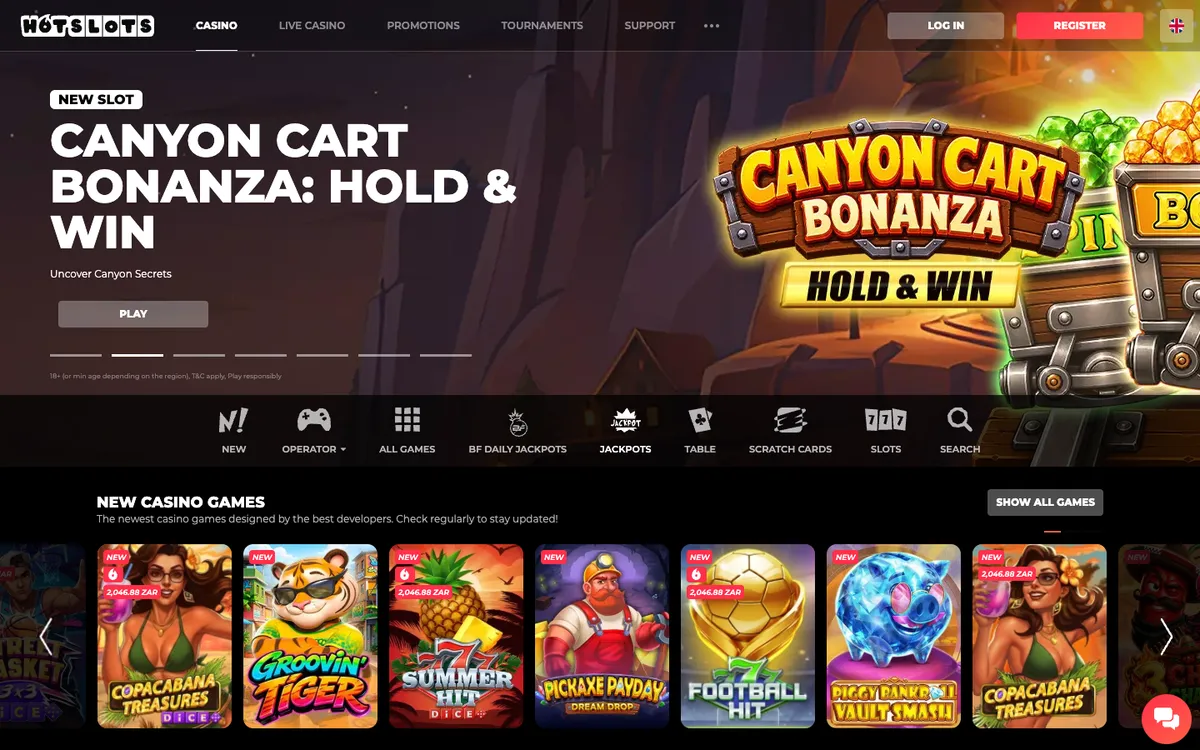 HotSlots Casino — Home page, captured from South Africa