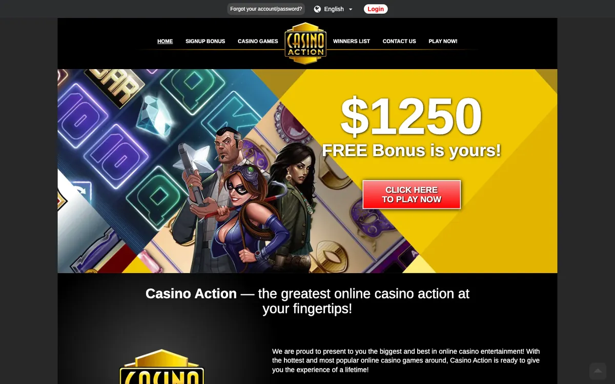 Casino Action — Home page, captured from Belgium