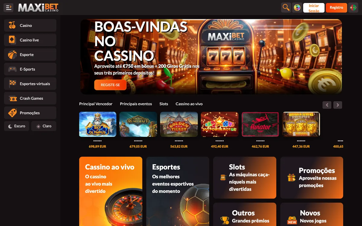 Maxibet Casino — Home page, captured from Brazil