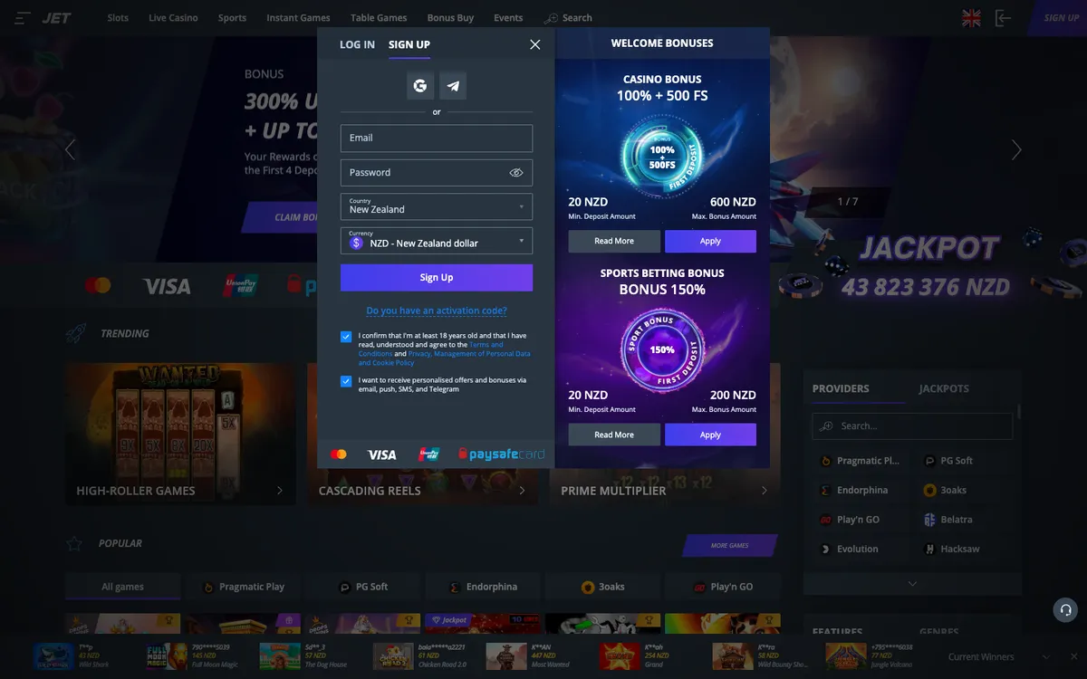 Jet Casino — «Главная», снято из страны Новая Зеландия