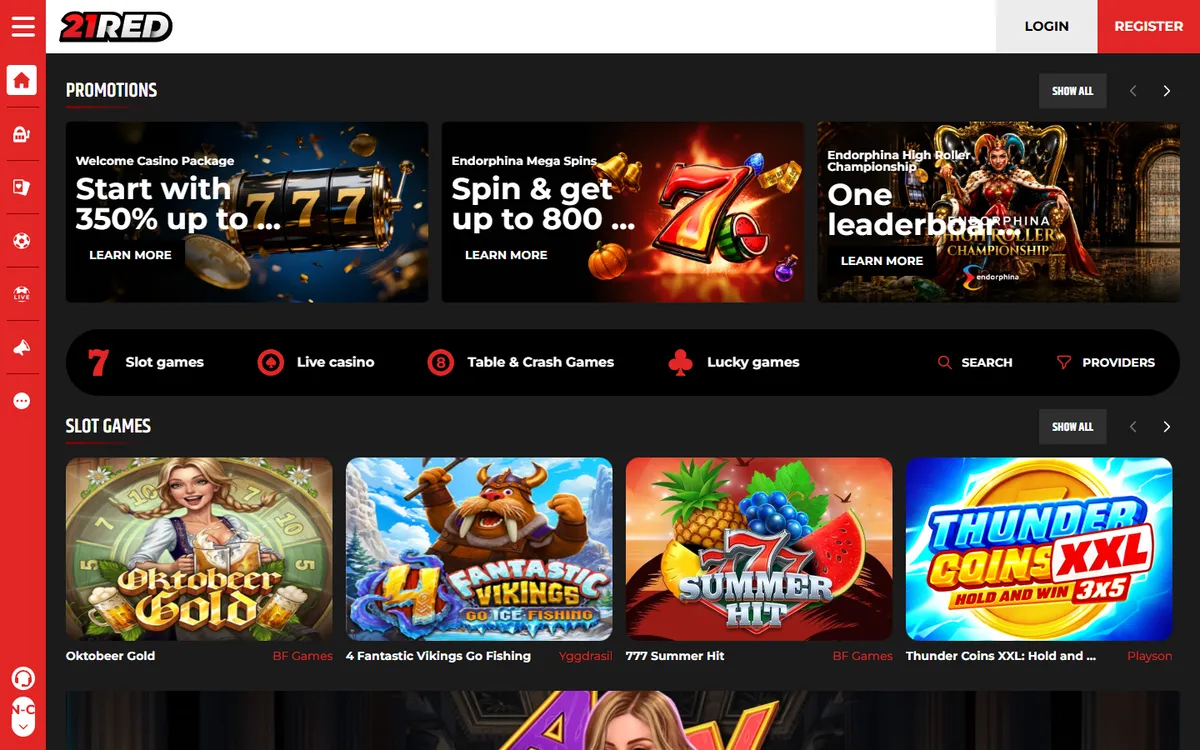 21.red Casino — Home page, captured from Canada