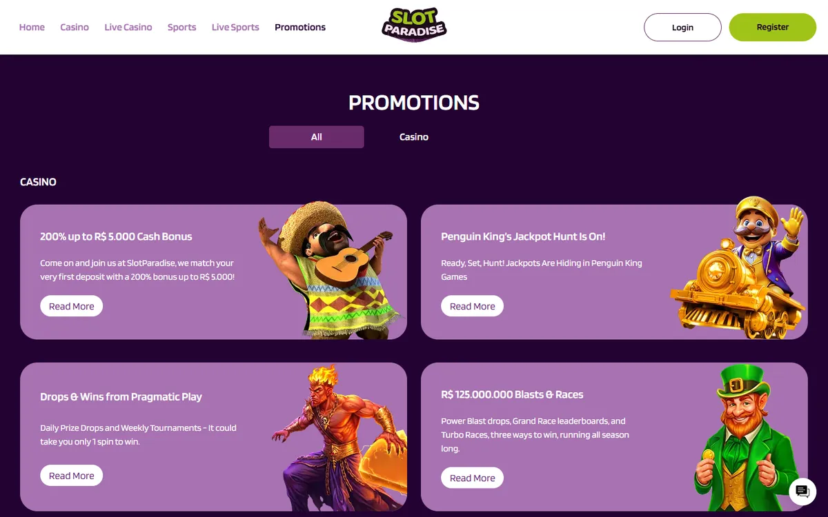 Slotparadise Casino — Promotions, captured from Canada