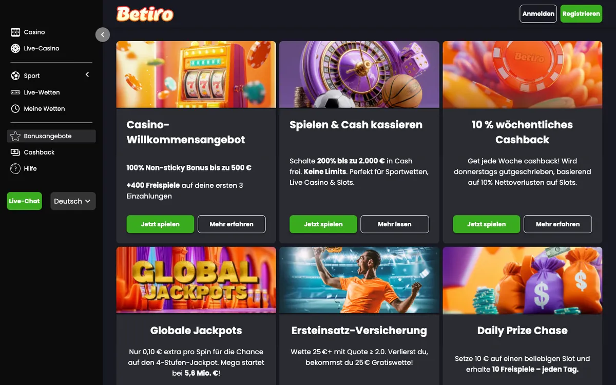 Betiro Casino — Promotions, captured from Germany