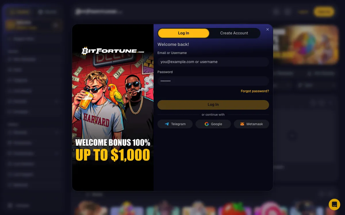 BitFortune Casino — Sign-up, captured from Brazil