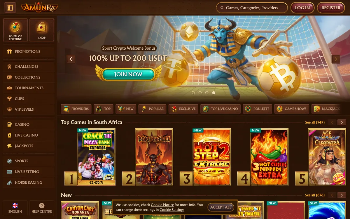 AmunRa Casino — «Главная», снято из страны Южно-Африканская Республика
