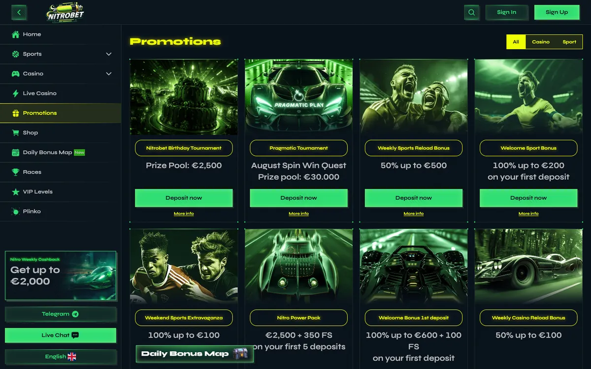 Nitrobet Casino — «Акции», снято из страны Австралия