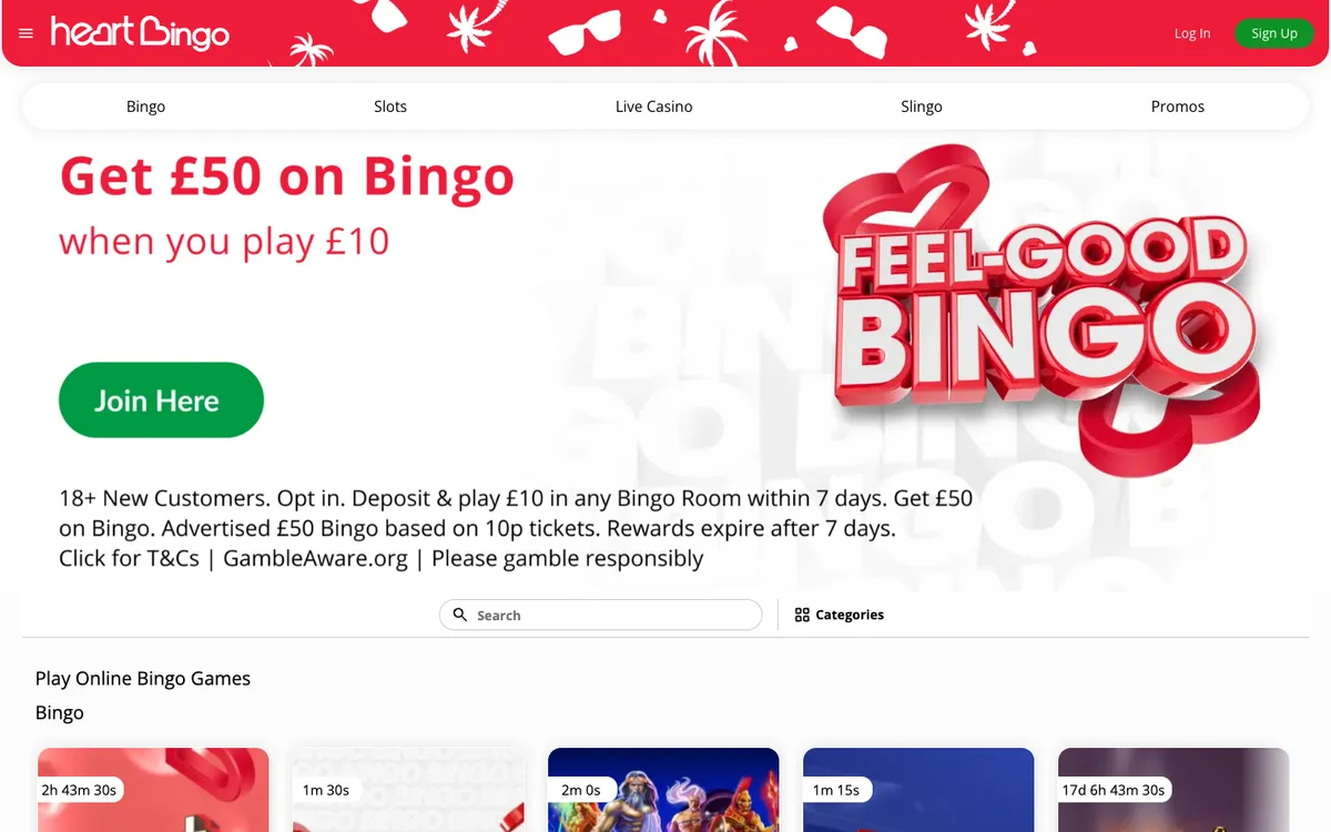 Heart Bingo Casino — Home page, captured from United Kingdom