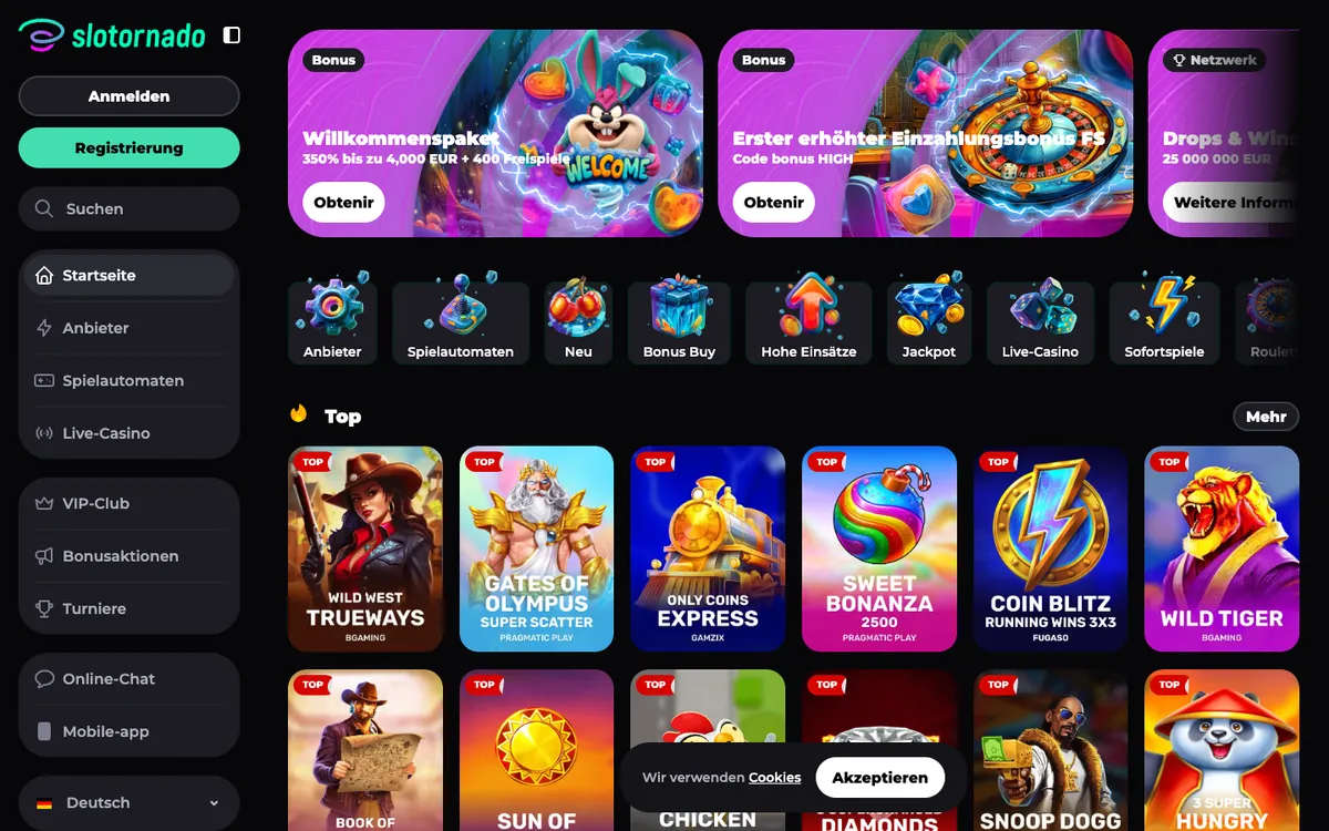 Slotornado Casino — Home page, captured from Austria