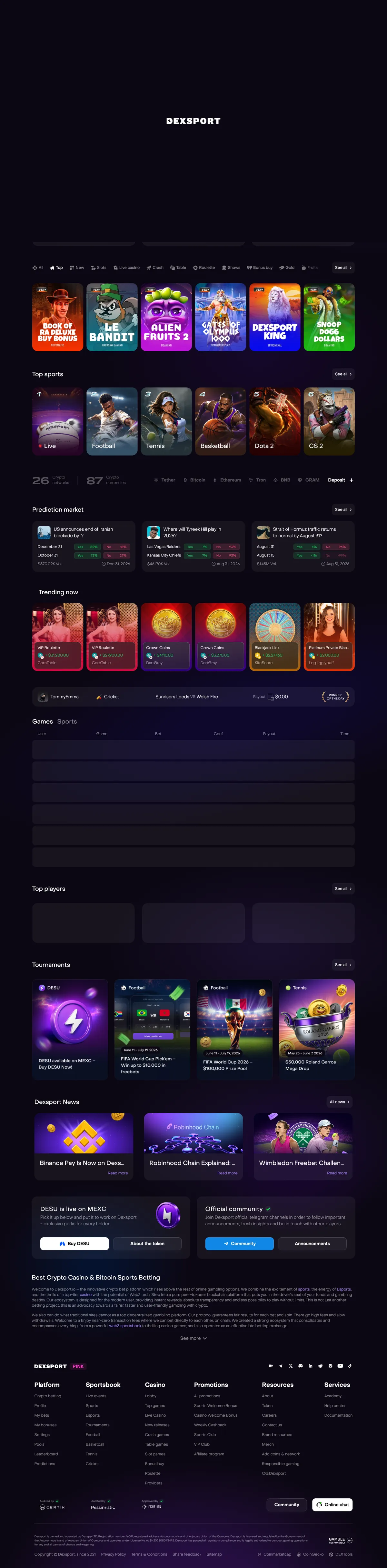 Dexsport Casino — Home page, captured from Brazil