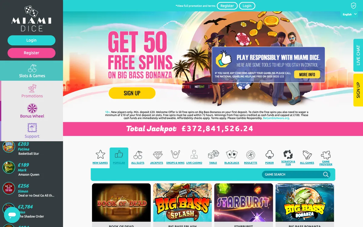 Miami Dice Casino — «Главная», снято из страны Великобритания