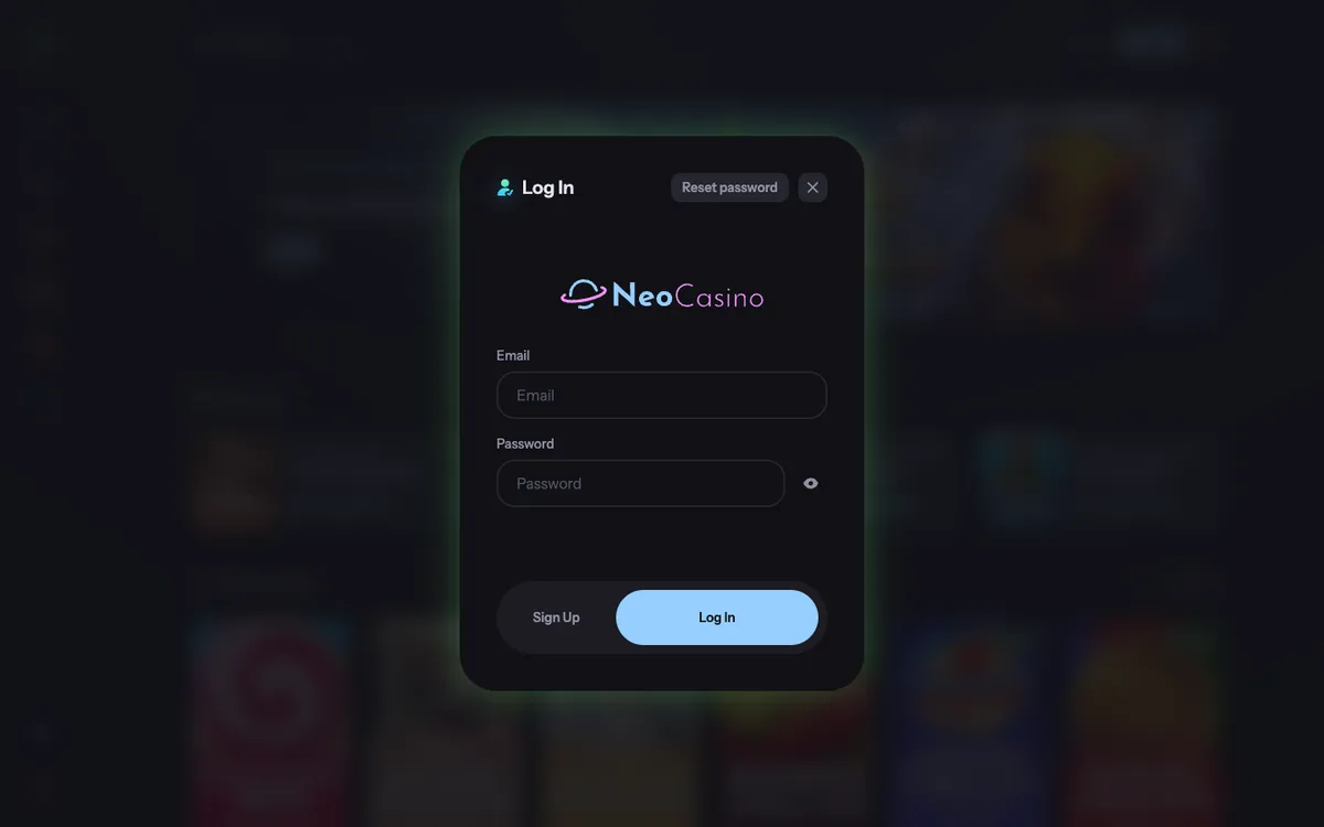 NeoCasino — «Регистрация», снято из страны Норвегия
