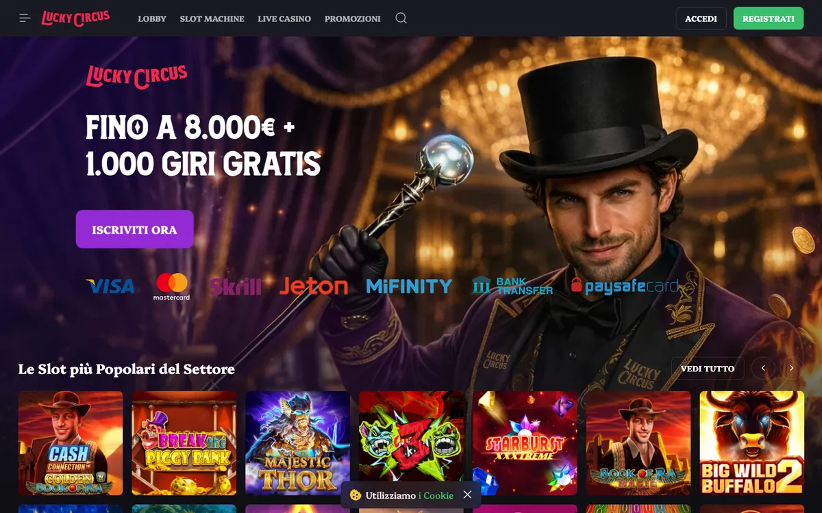 Lucky Circus Casino — Home page, captured from Italy