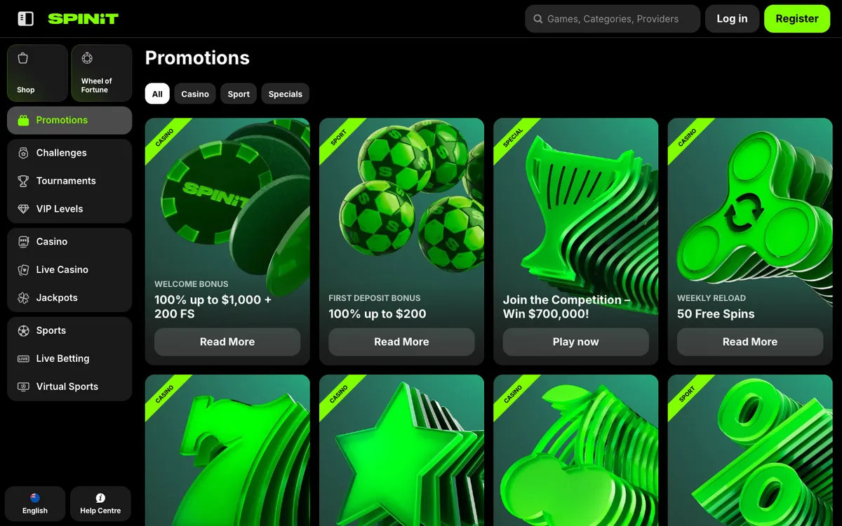 Spinit Casino — Promotions, captured from New Zealand
