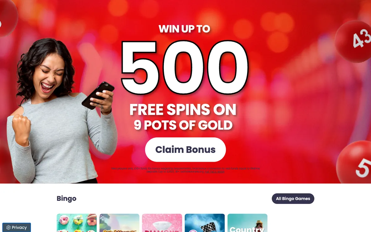 Mirror Bingo Casino — Home page, captured from United Kingdom