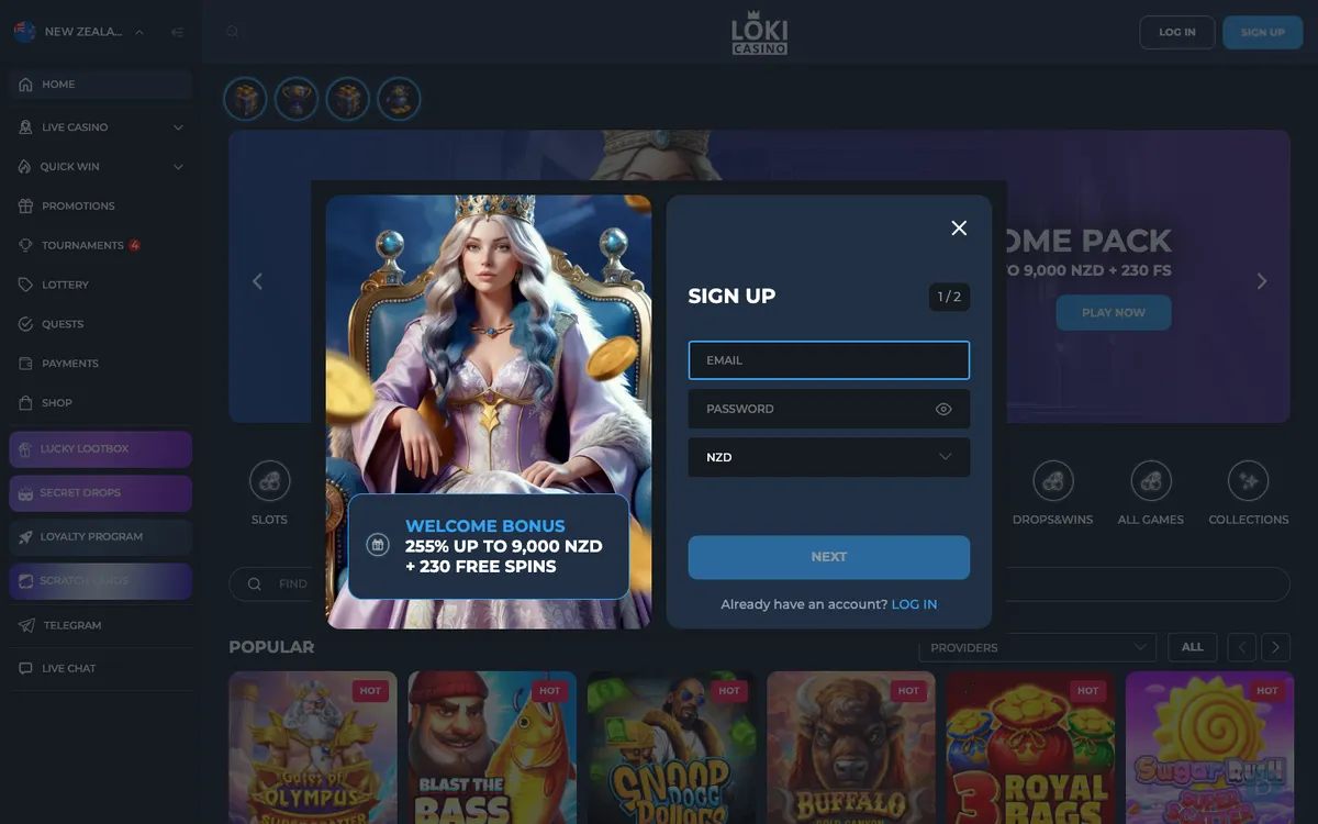 Loki Casino — Home page, captured from New Zealand