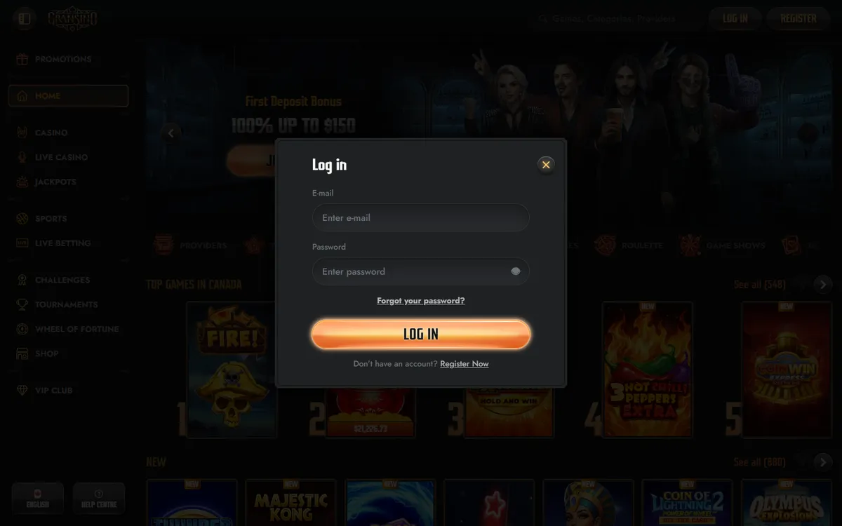 Gransino Casino — Sign-up, captured from Canada