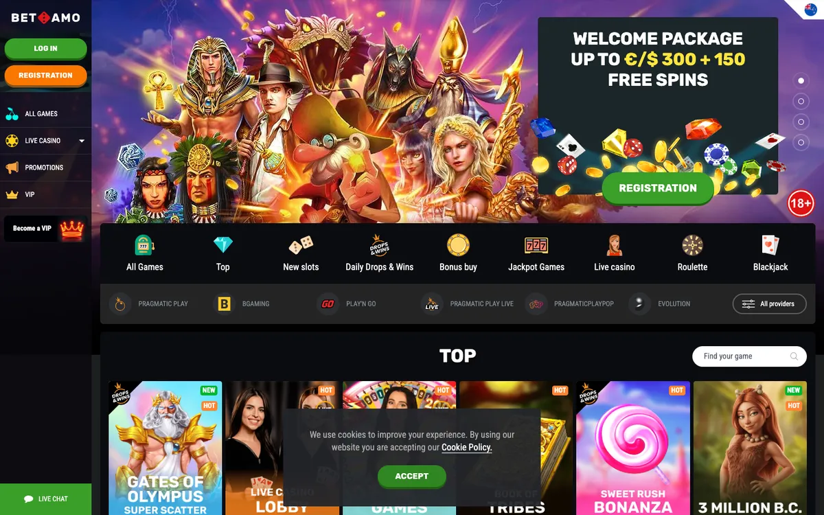Betamo Casino — Home page, captured from New Zealand