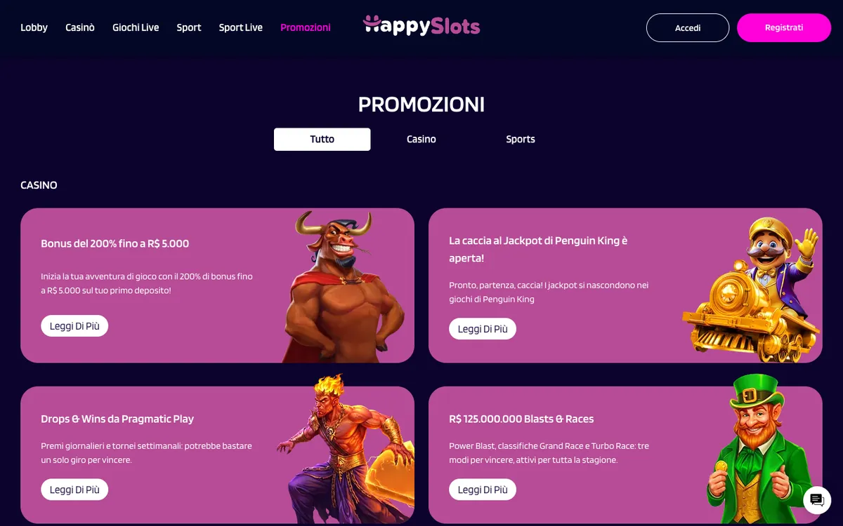 HappySlots Casino — «Акции», снято из страны Италия