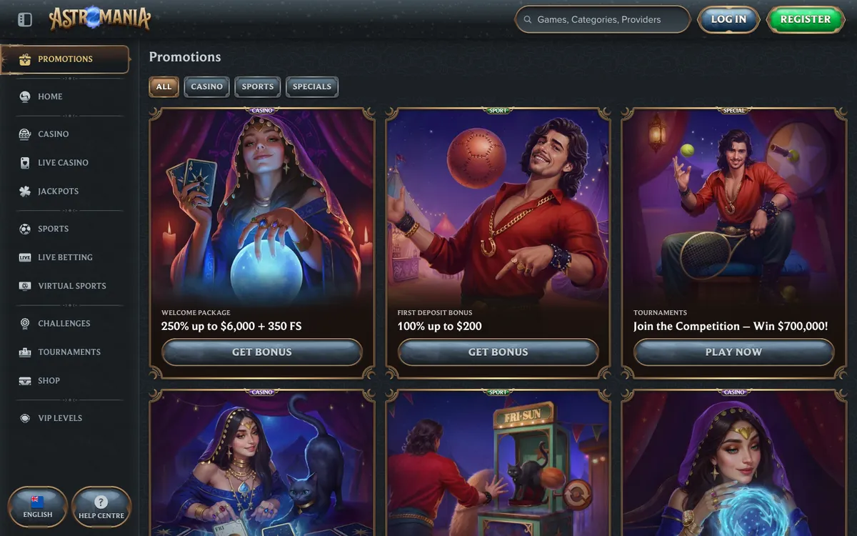 AstroMania Casino — Promotions, captured from New Zealand
