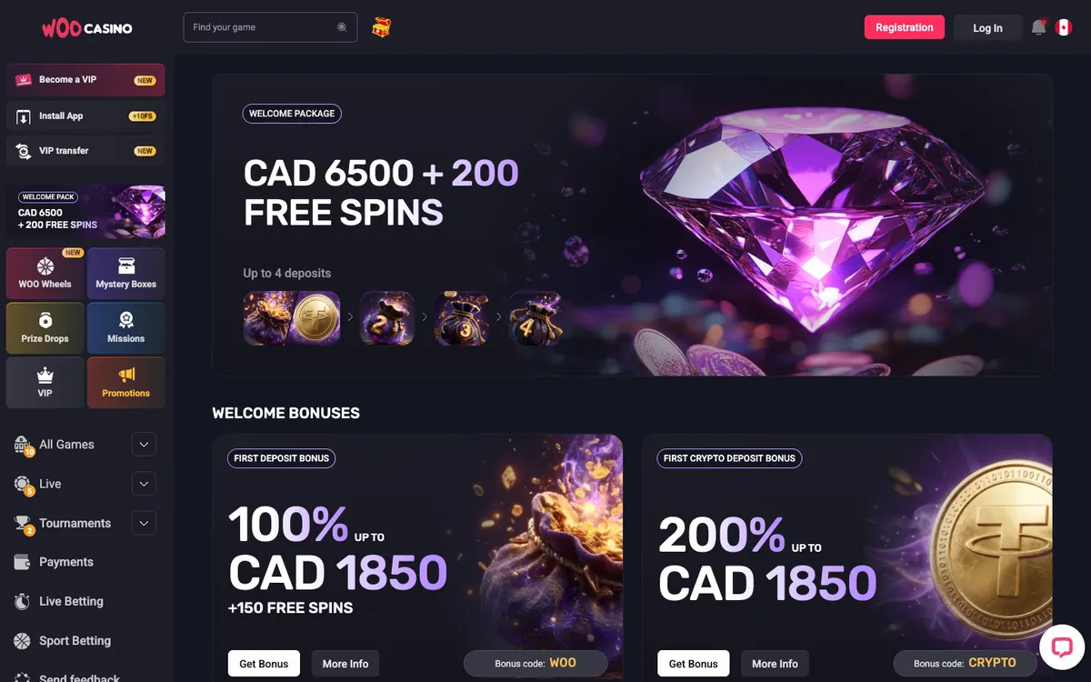 Woocasino — Promotions, captured from Canada