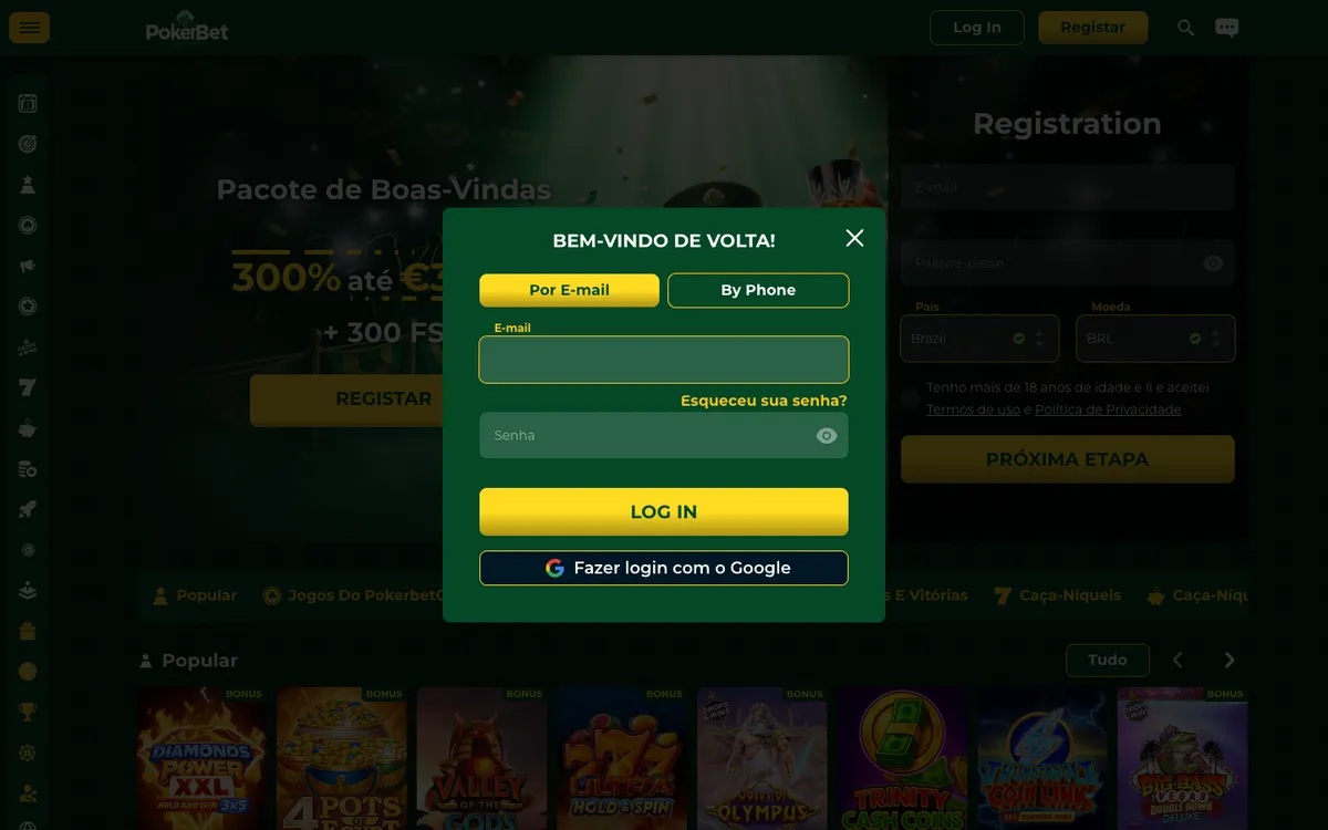 PokerBet Casino — Sign-up, captured from Austria