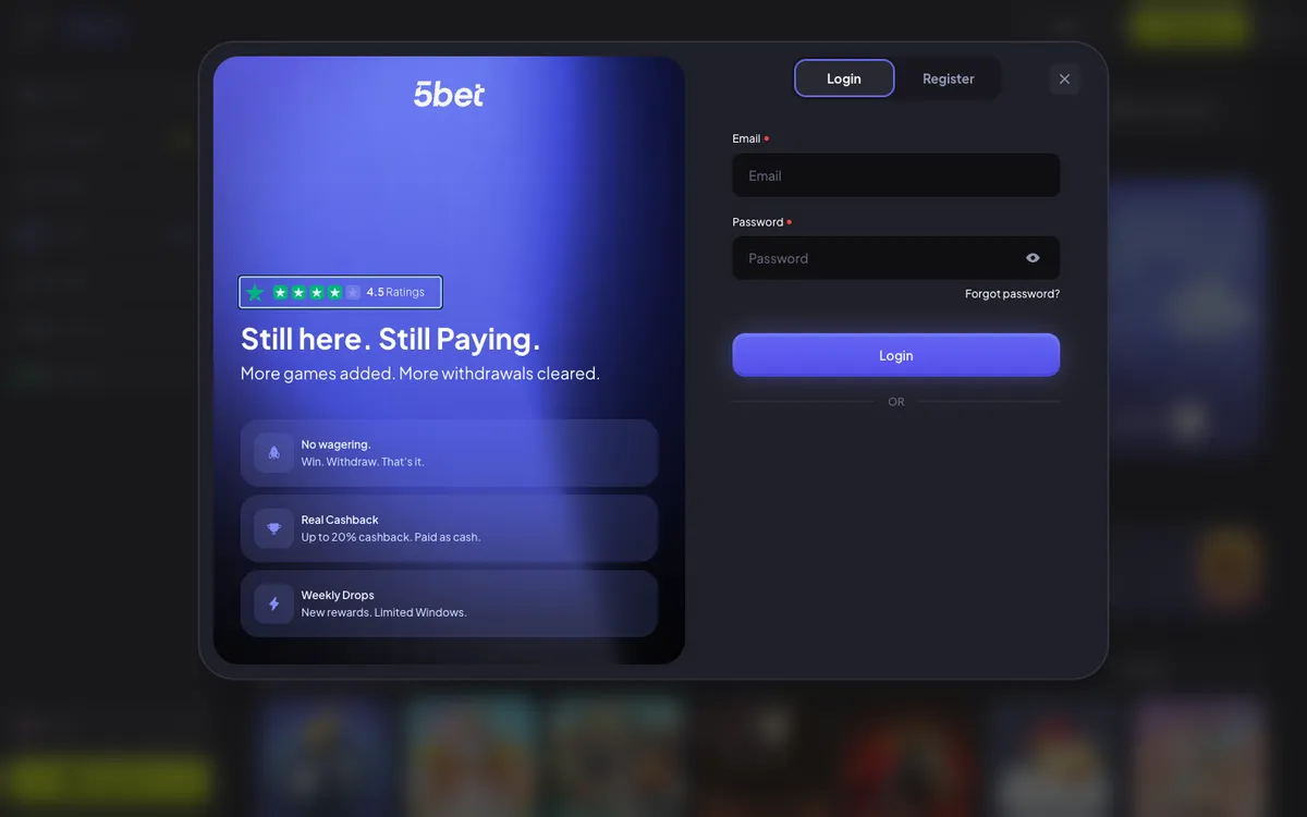 5bet Casino — Sign-up, captured from Brazil