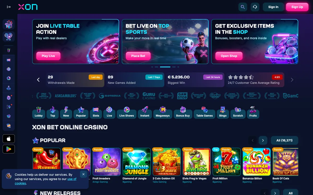Xon Bet Casino — Home page, captured from Nigeria