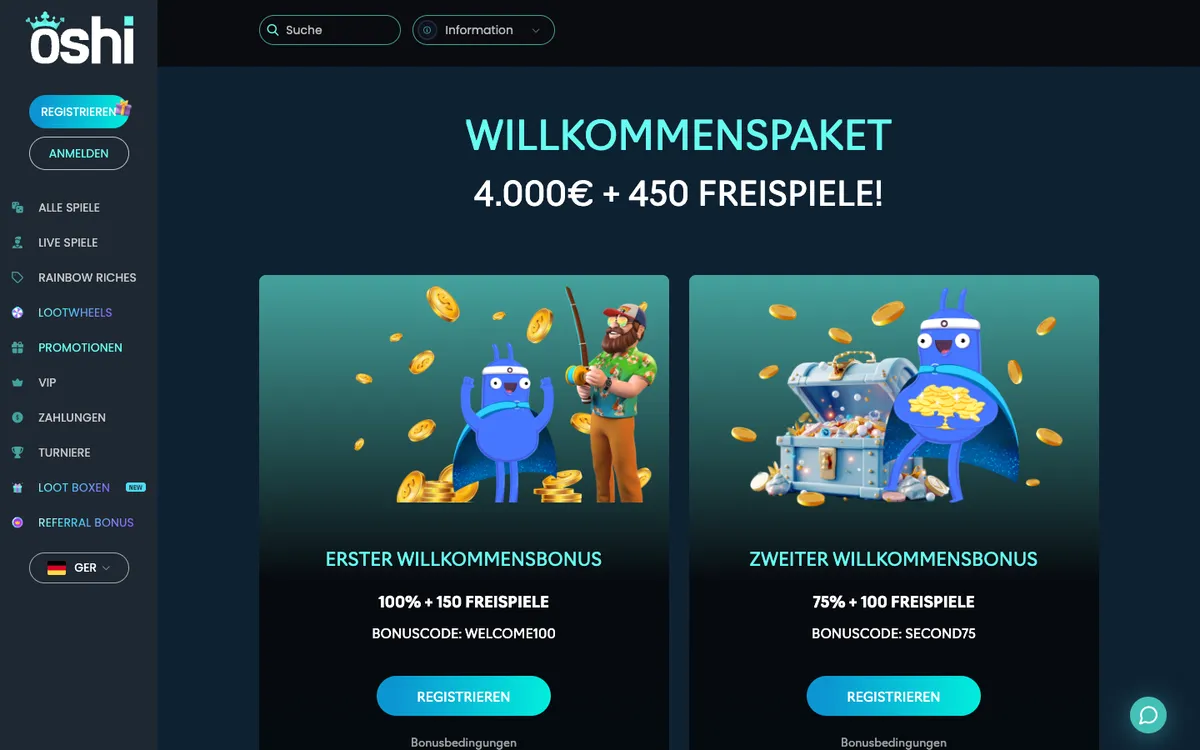 Oshi Casino — Promotions, captured from Austria