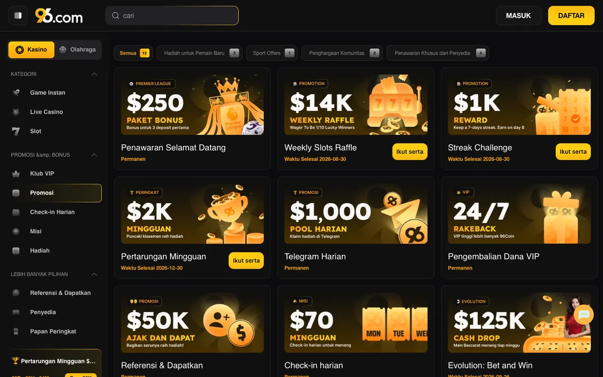 96 Casino — Promotions, captured from Indonesia