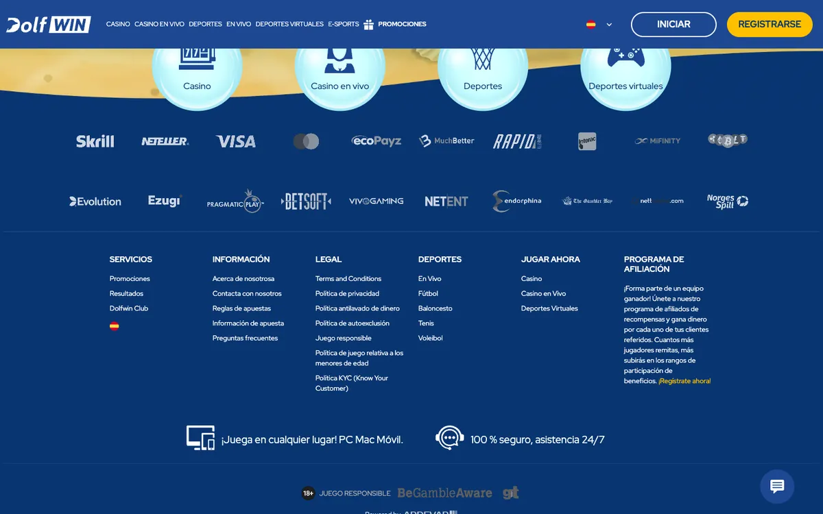 Dolfwin Casino — Home page, captured from Mexico