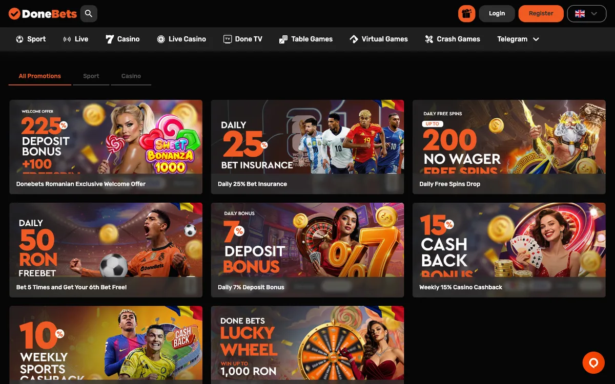 DoneBets Casino — «Акции», снято из страны ОАЭ