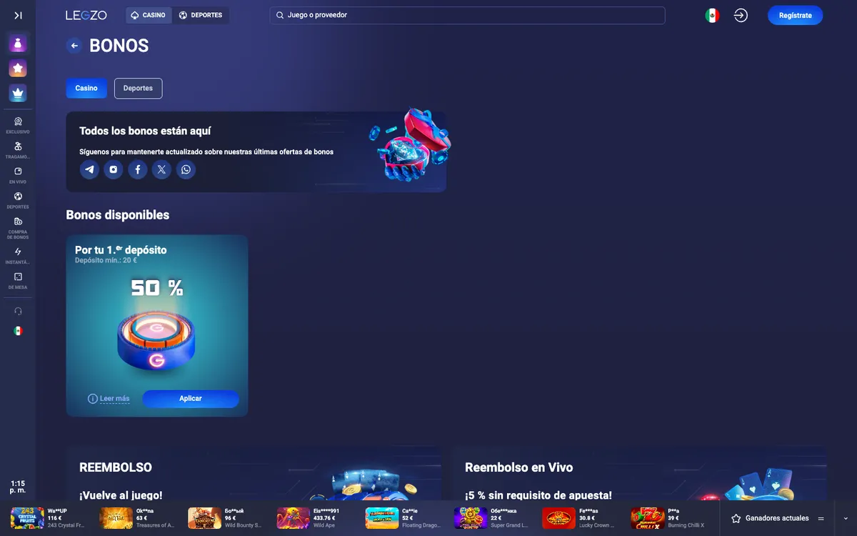 Legzo Casino — Promotions, captured from Spain