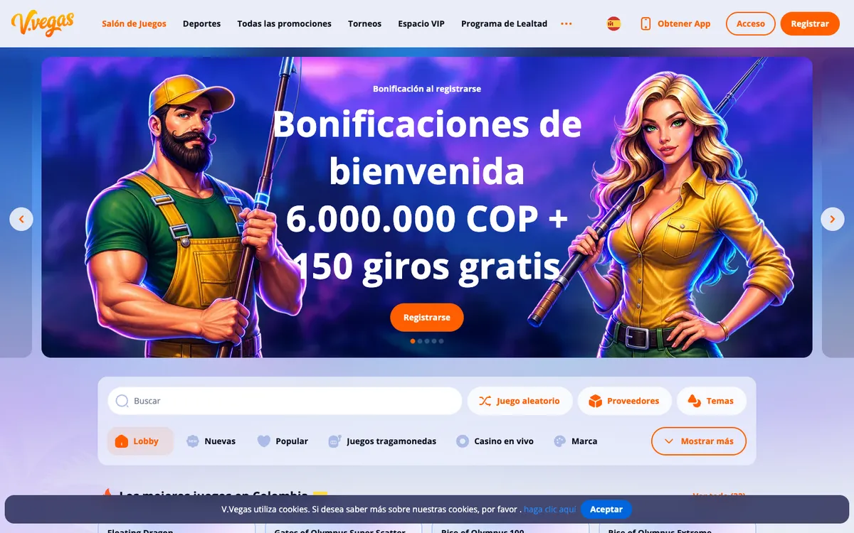 V.Vegas Casino — Home page, captured from Colombia